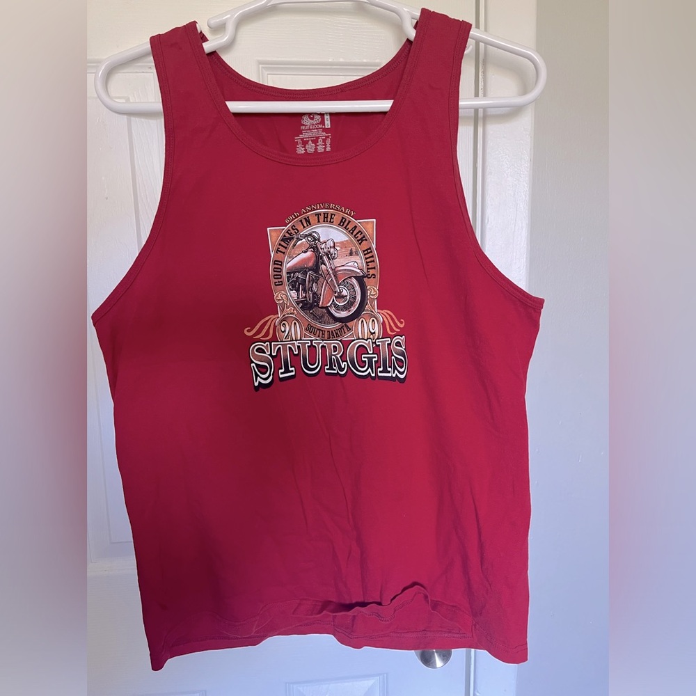 Sturgis 69th Anniversary 2009 Tank Top Men Red L Cotton FRNT/BCK Graphic Casual